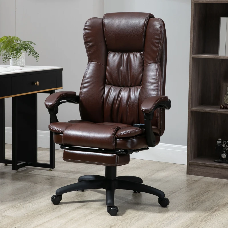 Vinsetto Sedia da Ufficio Massaggiante e Girevole con Funzione Reclinabile, 68,5x68,5x119-127 cm, Marrone