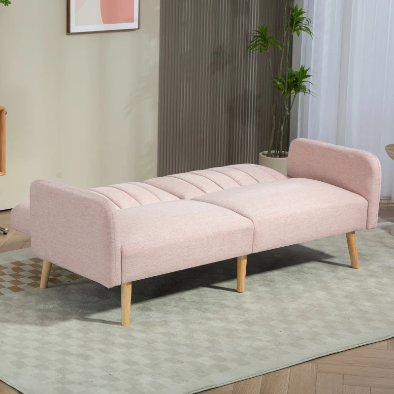 HOMCOM Canapé Convertible 2 Places Design scandinave Dossier inclinable 3 Positions Pieds Bois Tissu Aspect Lin Rose
