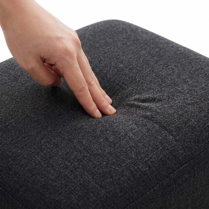 HOMCOM Linen Fabric Footstool Ottoman Cube with 4 Plastic Legs, Black