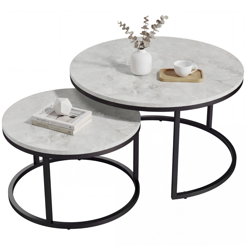 HOMCOM Lot de 2 tables basses gigognes empilable design industriel pieds en métal gris