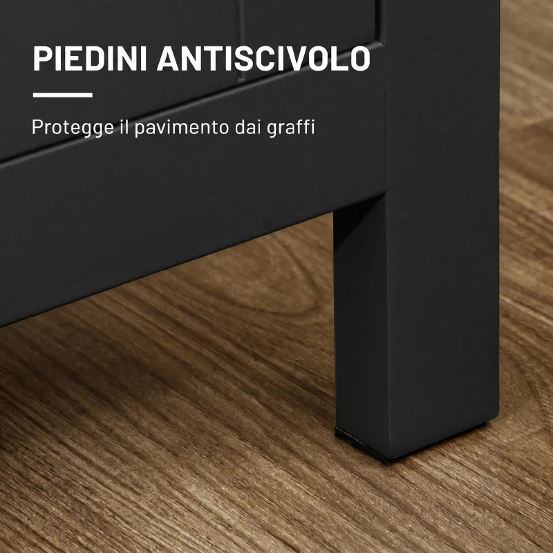 HOMCOM Mobile Contenitore con 2 Armadietti a 2 Ripiani Regolabili su 3 Altezze, 120x40x70 cm, Nero e color Legno