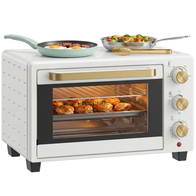 HOMCOM 21L Mini Countertop Oven, 100°C-230°C Adjustable Temperature, White