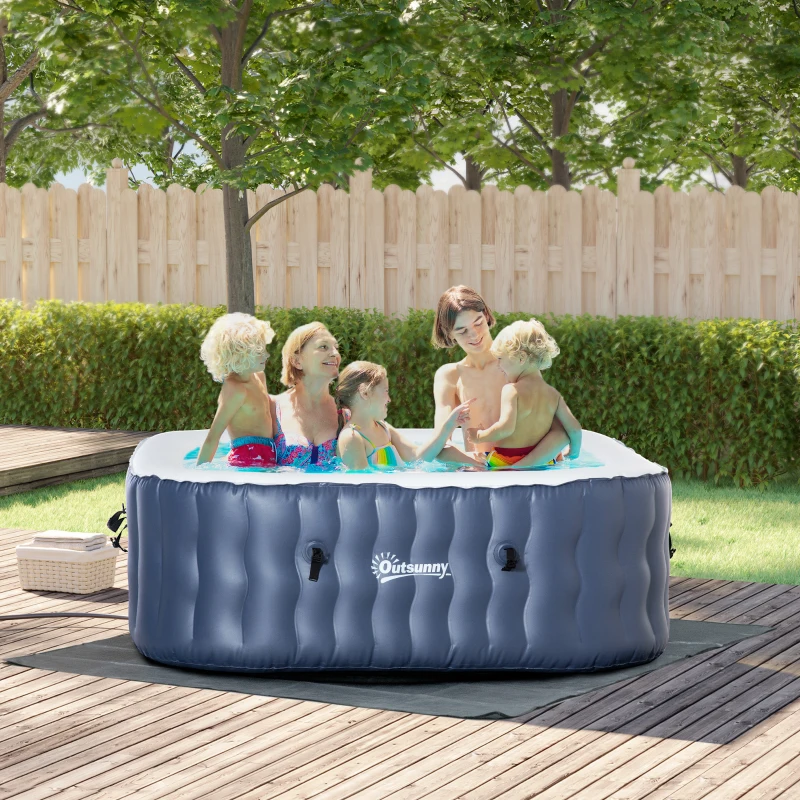 Outsunny Spa Idromassaggio Gonfiabile con 108 Getti e Riscaldamento 40°C, per 4-6 Persone, 180x180x68cm, Blu Scuro