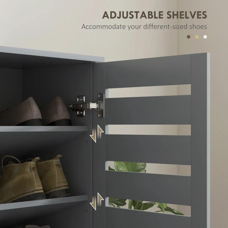 HOMCOM Narrow Shoe Cabinet for Entryway, 5-Tier Slim Shoe Storage Cabinet with 2 Slatted Doors and Adjustable Shelves Grey