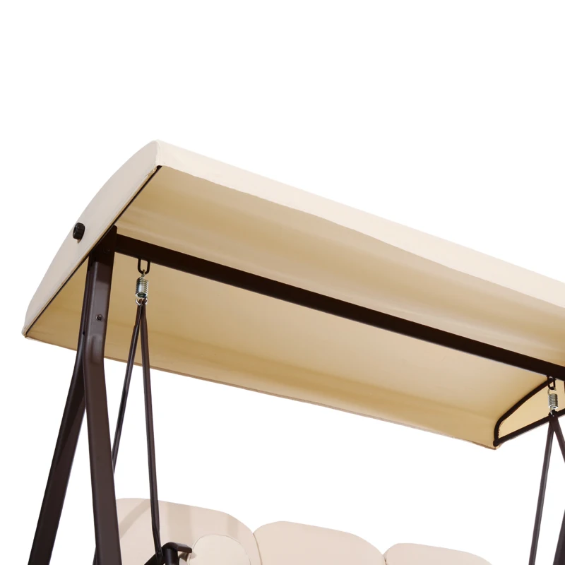 Outsunny Balancelle de Jardin 3 Places Grand Confort Toit Inclinaison réglable Coussins Plateaux rétractables 121x208x172cm beige