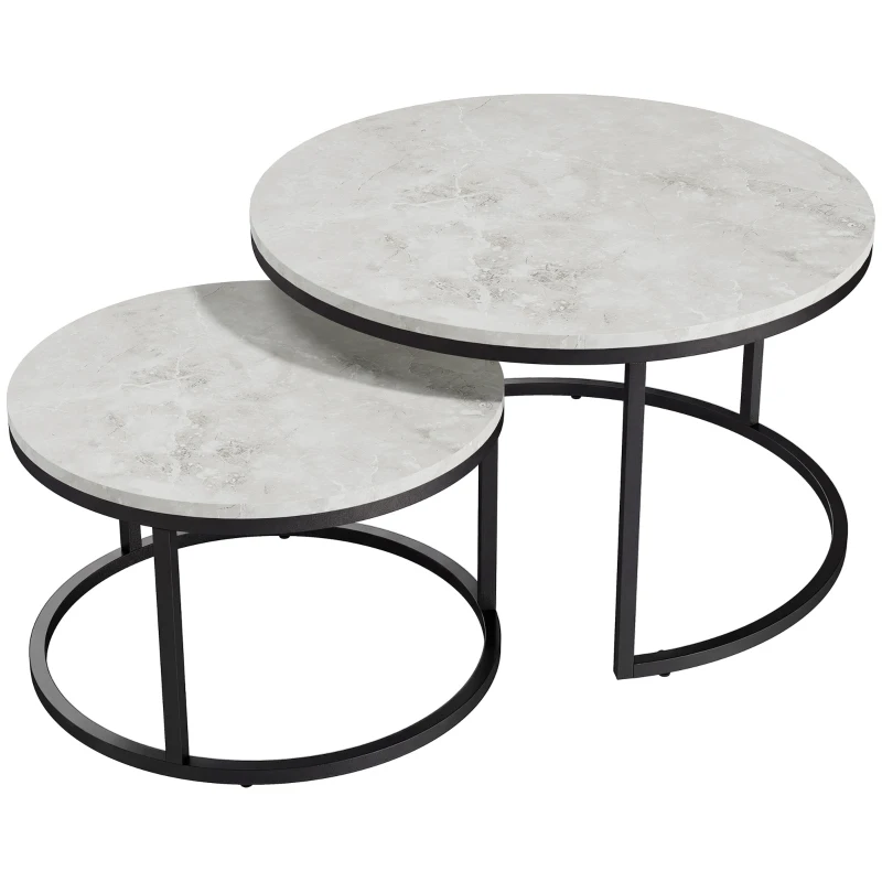 HOMCOM Lot de 2 tables basses gigognes empilable design industriel pieds en métal gris