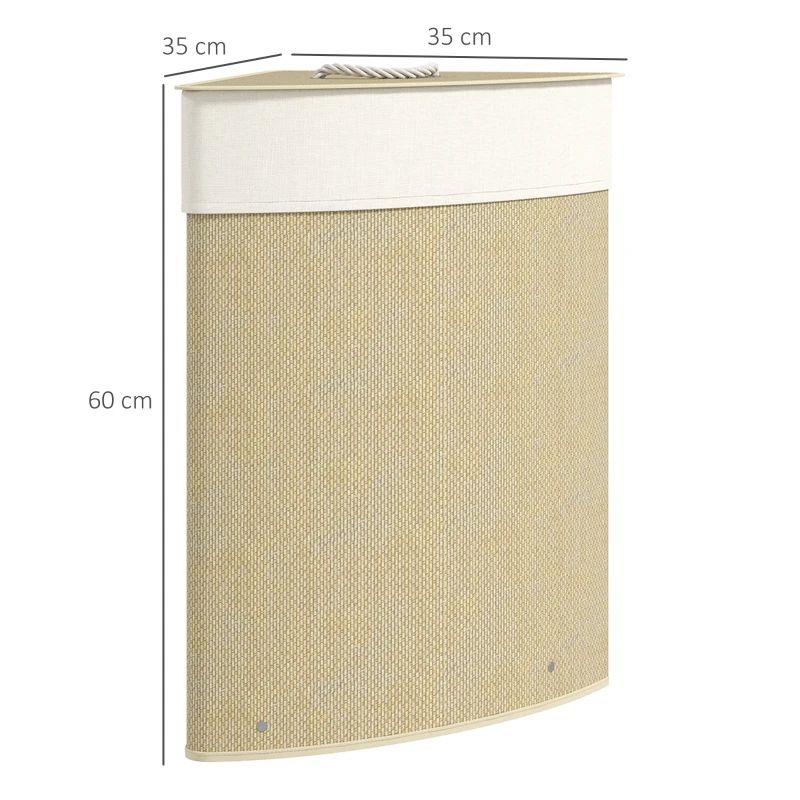 HOMCOM Panier à Linge en Bambou 55L, Panier Triangle avec Sac Amovible et Lavable, Couvercle, Poignée, 35x35x60cm, Naturel