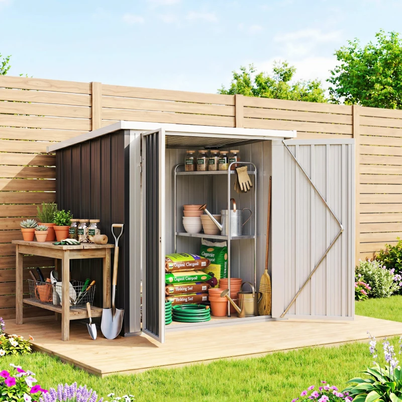 Outsunny Abri de Jardin - cabane de jardin 1,09 m² - cabanon rangement outils 2 Portes verrouillables - dim. 147L x 86l x 134H cm - tôle d'acier Noir Blanc