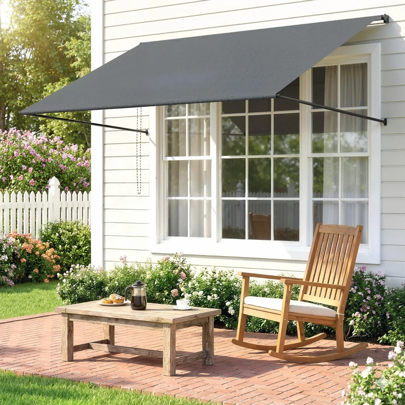 Outsunny Store banne manuel auvent rétractable Inclinaison réglable 195 x 120 cm protection UV aluminium polyester gris foncé