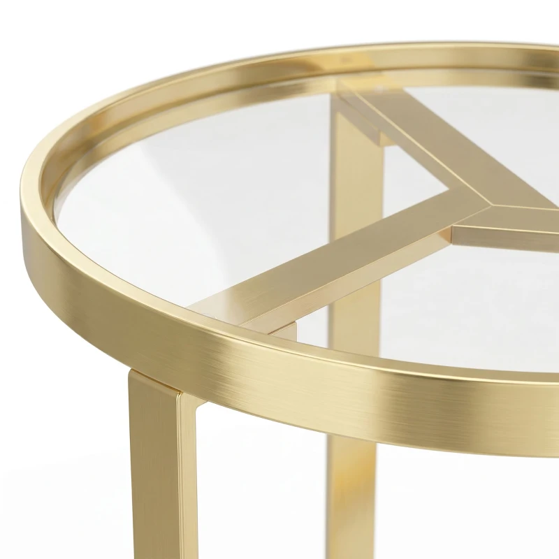 HOMCOM Round Side Table with Tempered Glass Top and Geometric Metal Frame for Small Space, Gold Tone