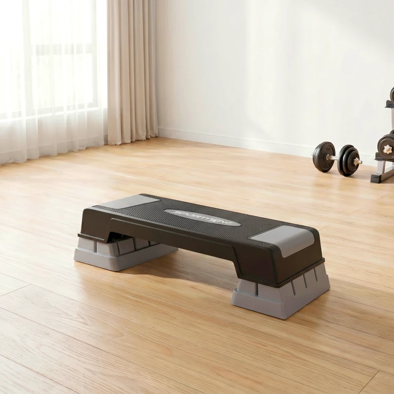 SPORTNOW Stepper Fitness Aérobic 3 Niveaux, Hauteur Réglable 12/17,5/22,5 cm, Surface Antidérapante, Charge 250 kg, Gris