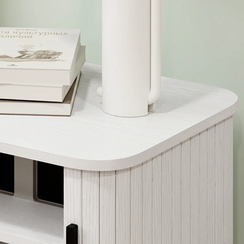 HOMCOM Nightstand with Sliding Doors and Metal Legs White Wood Effect