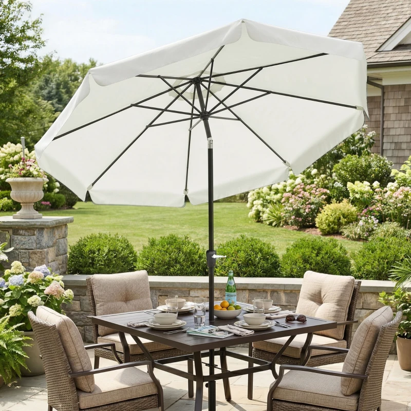 Outsunny Umbrelă Rotundă Înclinabilă, cu Manivelă, din Aluminiu, Metal și Poliester, Ø266x248,5 cm, Alb Crem