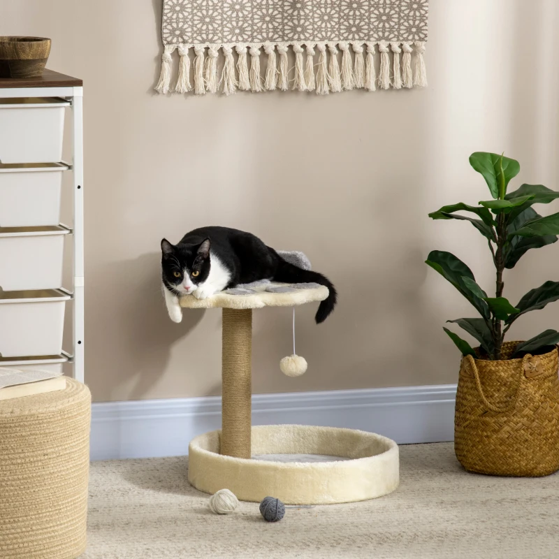 PawHut Arranhador para Gato com 2 Camas Poste de Juta Brinquedo Pendurado Ø41x44 cm Cinza Claro