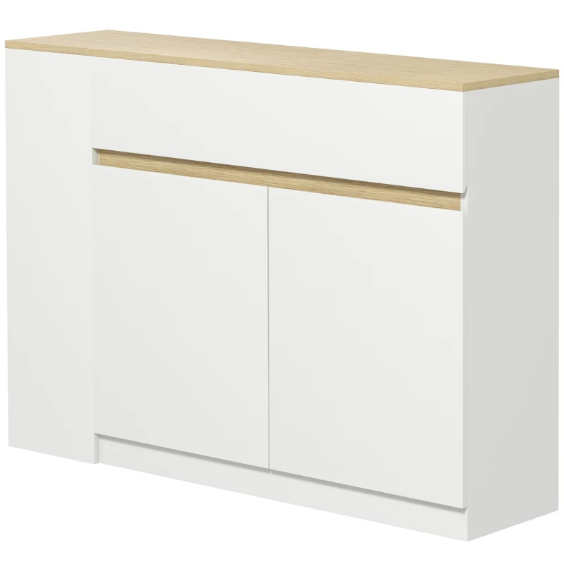 HOMCOM Aparador Armario de Cocina con 2 Puertas Cajón y 3 Estantes Abiertos para Salón Comedor 110x29,5x82 cm Blanco