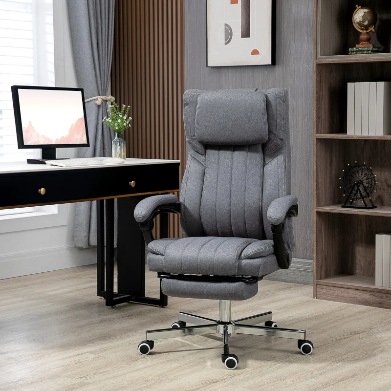 Vinsetto Silla de Oficina Reclinable y Giratoria  con 6 Puntos de Masaje Vibratorio con Mando de Control 65x61x108-118 cm Gris