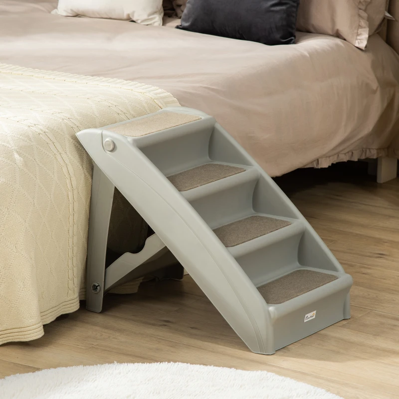 PawHut Escalier pour chien pliant à 4 marches antidérapantes escalier pour animaux en plastique 62 x 38 x 49,5 cm gris
