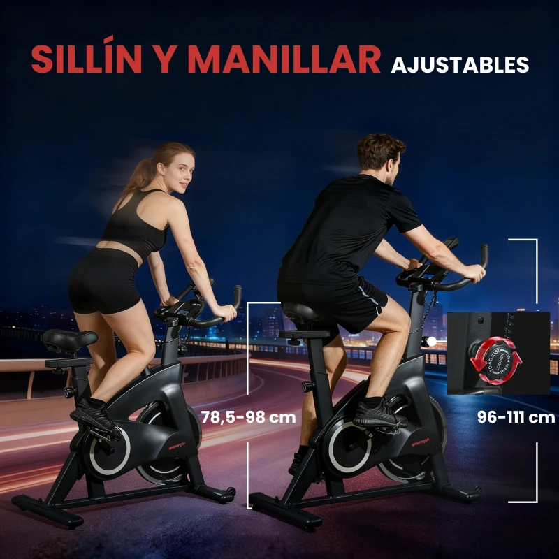 SPORTNOW Bicicleta Estática de Interior con Volante de Inercia de 15 kg Monitor LED con Pulsómetro Manillar y Asiento Ajustables