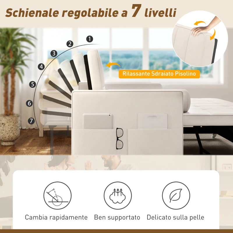 HOMCOM Divano letto 2 posti 3 in 1 con letto estraibile e 2 cuscini, 80,5x137,5x84 cm, Beige