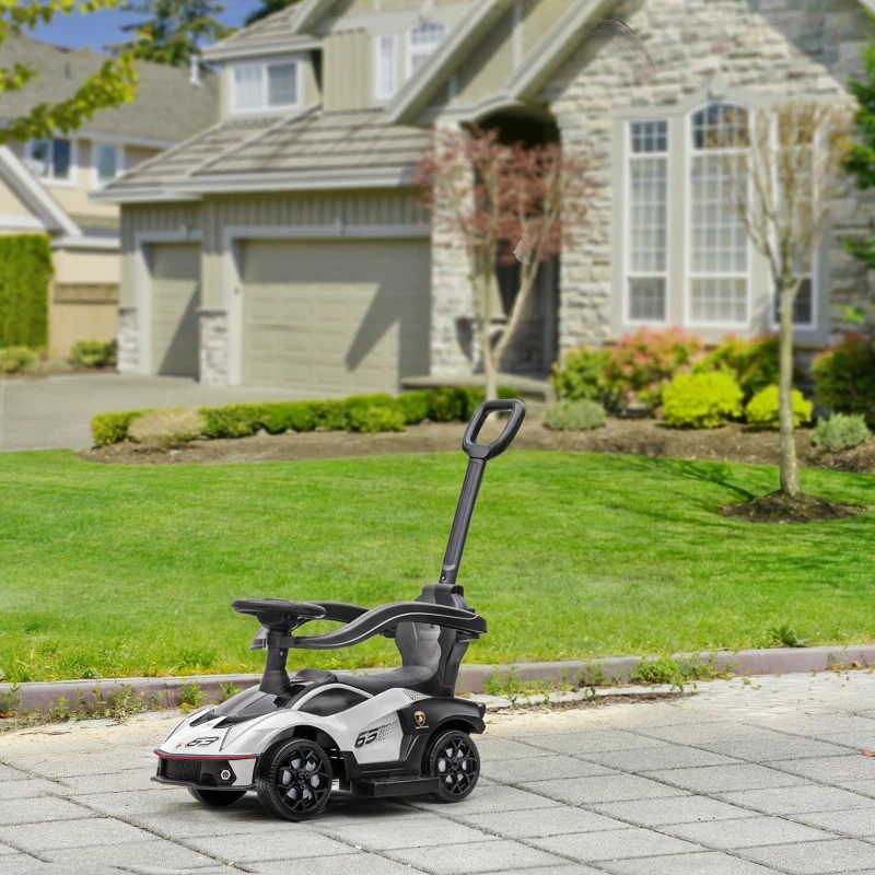AIYAPLAY Voiture à pousser pour enfants porteur enfants 1 à 3 ans multi-équipée avec poignée de poussée, klaxon et volant, Blanc