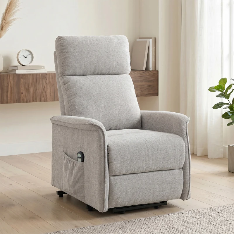 HOMCOM Fauteuil Releveur Électrique, Fauteuil Relax Électrique en Chenille avec Coussin à Ressorts, Dossier Inclinable, Gris