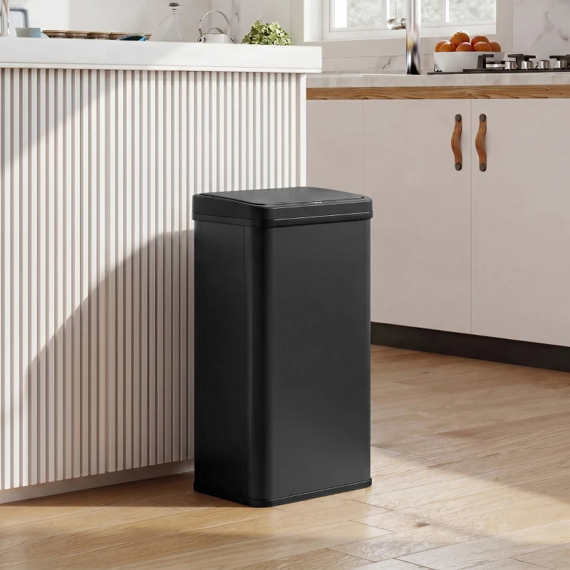 HOMCOM 50L Sensor Bin with Soft-Close Lid, Stainless Steel Automatic Touchless Motion Sensor Kitchen Bin, Black