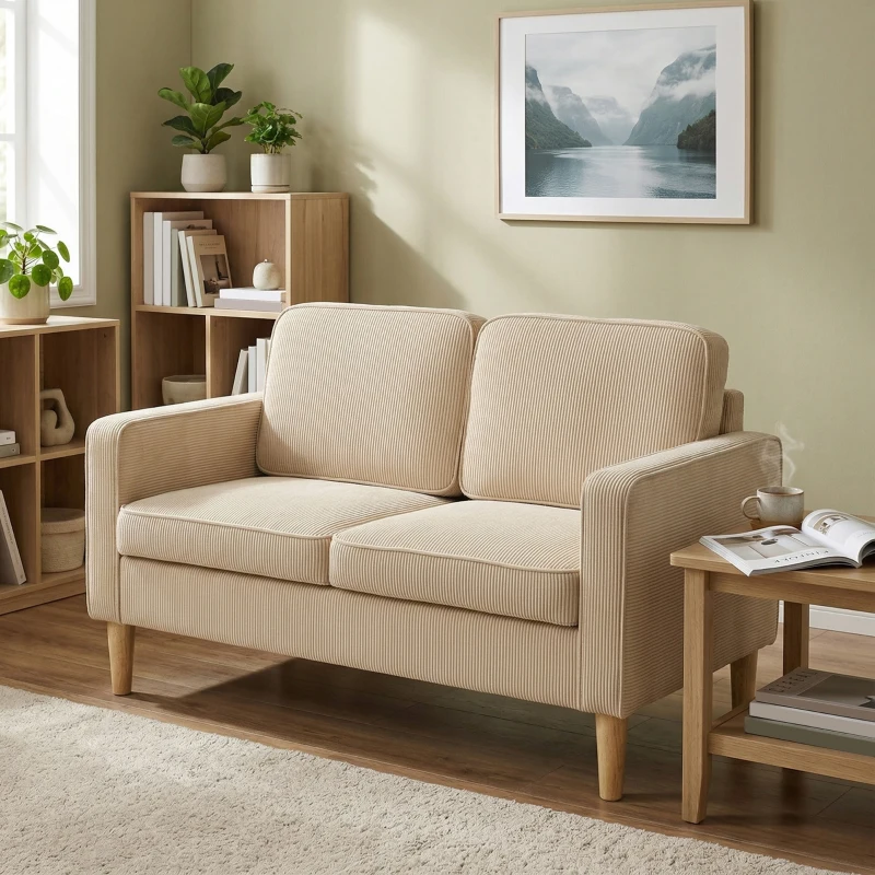 HOMCOM Divano Moderno 2 posti con con 2 cuscini e vano piedi, 117x63x79 cm, Beige