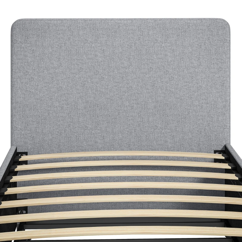 HOMCOM 3ft Single Bed Frame with Trundle, Upholstered Pull Out Trundle Bed with Headboard and Footboard, Light Grey