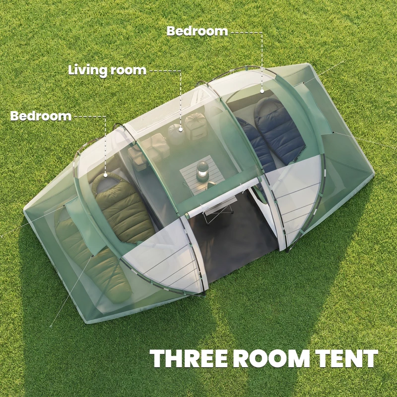 Outsunny 4 Man UV Protection Camping Tent - Green and White