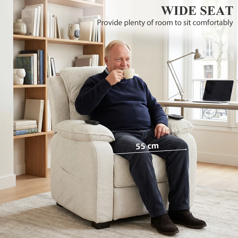 HOMCOM Power Recliner Armchair with Massage and Heat, Electric Reclining Chair with Wide Spring Seat, Cream White