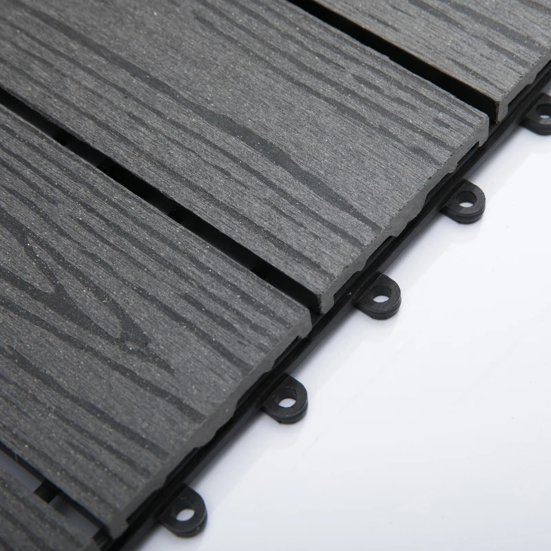 Outsunny WPC Interlocking Decking Tiles, Pack of 11 Interlocking Patio Paving Slabs, 30 x 30 x 2.2 cm, Grey