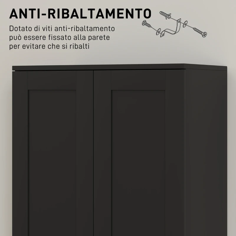HOMCOM Armadio contenitore 2 ante con 4 ripiani, 60x36,5x175 cm, Nero