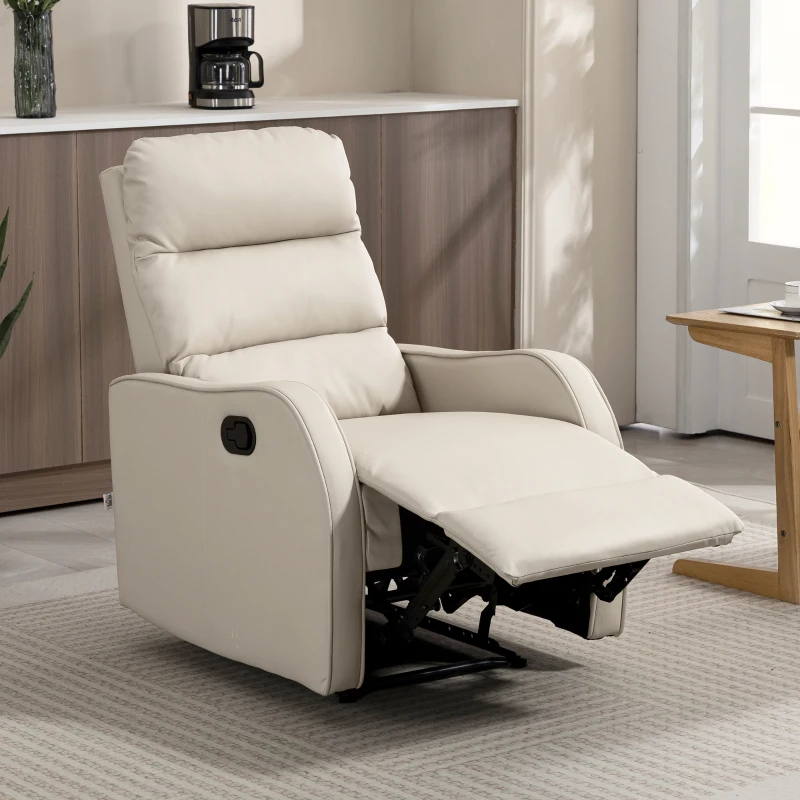 HOMCOM Sillón Relax Reclinable Sofá Relax Tapizado en PU con Reposapiés Retráctil para Dormitorio Salón 65x89x100 cm Crema