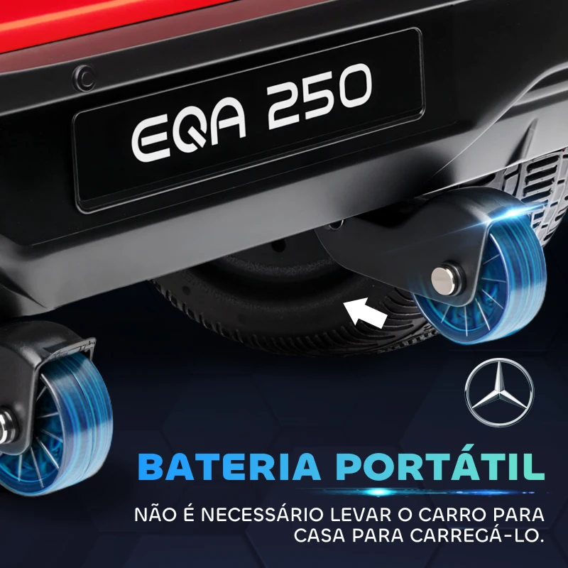 HOMCOM Carro Elétrico para Crianças Mercedes-Benz EQA 12V com Música Buzina Velocidade 3-8 km/h 111,5x69x52,5 cm Vermelho