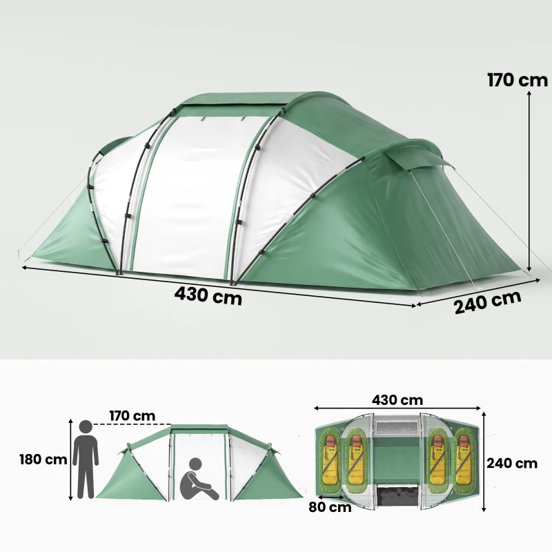 Outsunny 4 Man UV Protection Camping Tent - Green and White