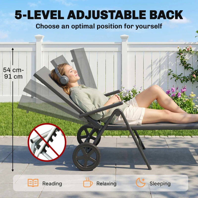 Outsunny Five-Position Reclining Sun Lounger - Grey