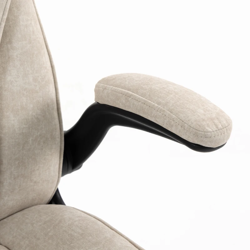 HOMCOM Fauteuil de bureau, chaise bureau ergonomique, hauteur réglable, accoudoirs relevables, 70 x 70 x 114-122 cm, beige