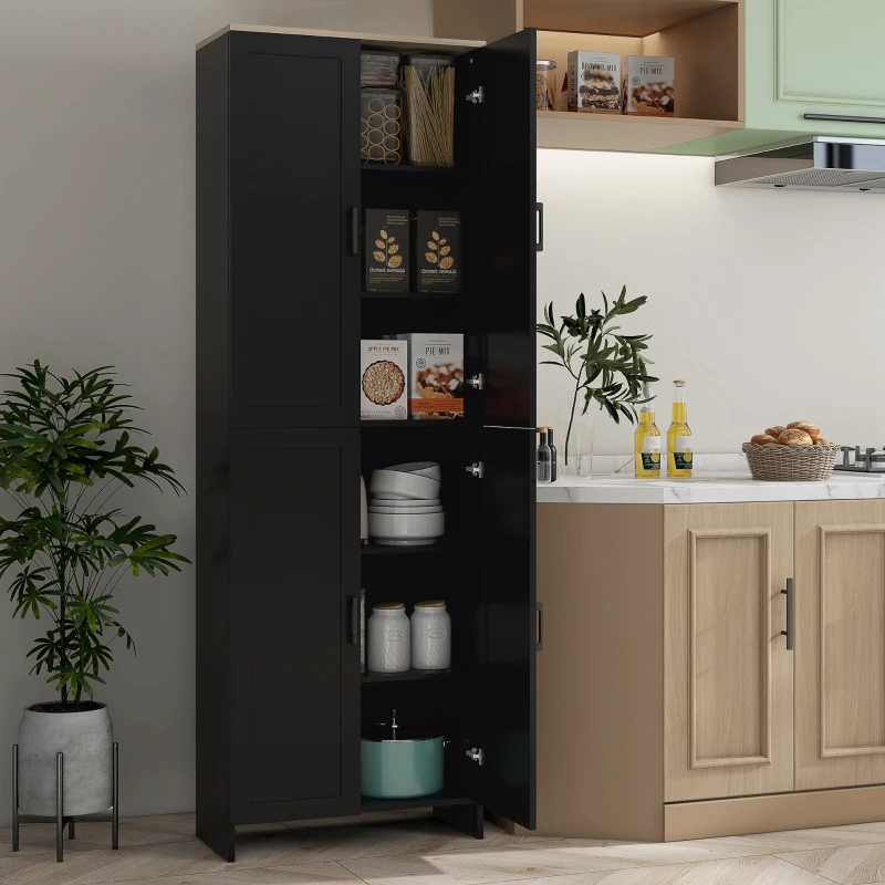 HOMCOM Alacena de Cocina Armario de Almacenaje Multifuncional con 4 Puertas y Estantes Ajustables 60x30x170,5 cm Negro