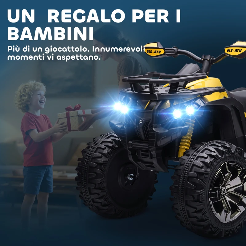 HOMCOM Quad per Bambini Elettrico 12V con Fari e Batteria Ricaricabile, Età 3-5 Anni, 100x65x73cm, Giallo