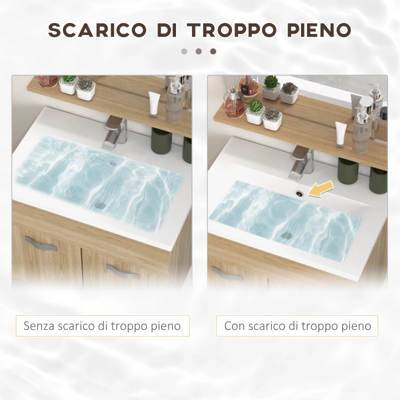 kleankin Set di Mobili per il Bagno Armadietto Specchiera, Mobile Sottolavabo Sospeso con Lavabo, Colonna, Naturale