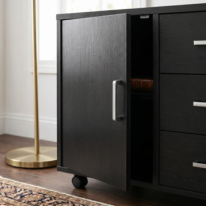 HOMCOM Caisson bureau meuble de rangement verrouillable avec 3 tiroirs et étagère réglable, roulettes, 40 x 60 x 56 cm, noir