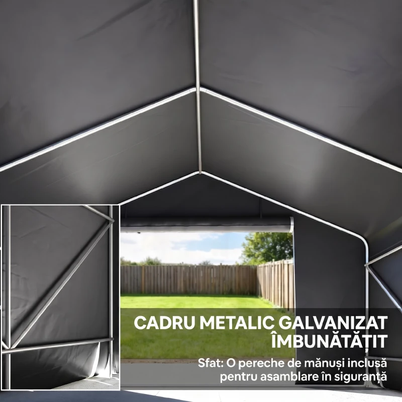 Outsunny Garaj Moto Exterior 3x3 m, Impermeabil, cu Ușă și Guri de Aerisire Rulabile, pentru Biciclete și Unelte, Gri Închis