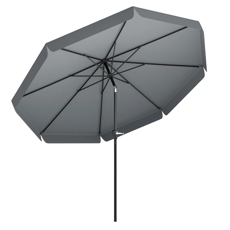 Outsunny Parasol de Jardín de Aluminio Ø266x250 cm con Ángulo Ajustable Protección UV50+ Techo de Ventilación y Manivela Gris