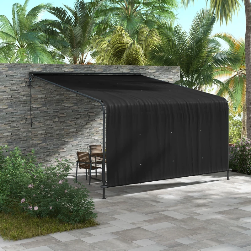 Outsunny Pergola adossée auvent rétractable dim. 4L x 3l x 2,1/2,8H m toile polyester haute densité structure métal époxy gris