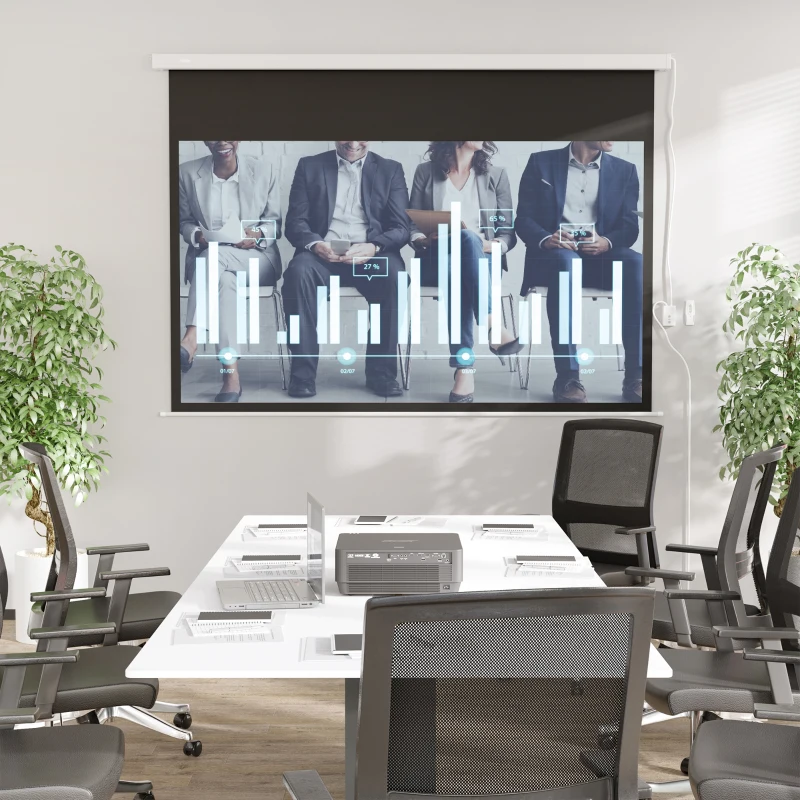 HOMCOM Tela de Projeção Elétrica 100 Polegadas Tela de Projeção Motorizada Formato 16:9 com Controlo Remoto para Cinema am Casa Exterior Festas 253x7,5x168cm Branco