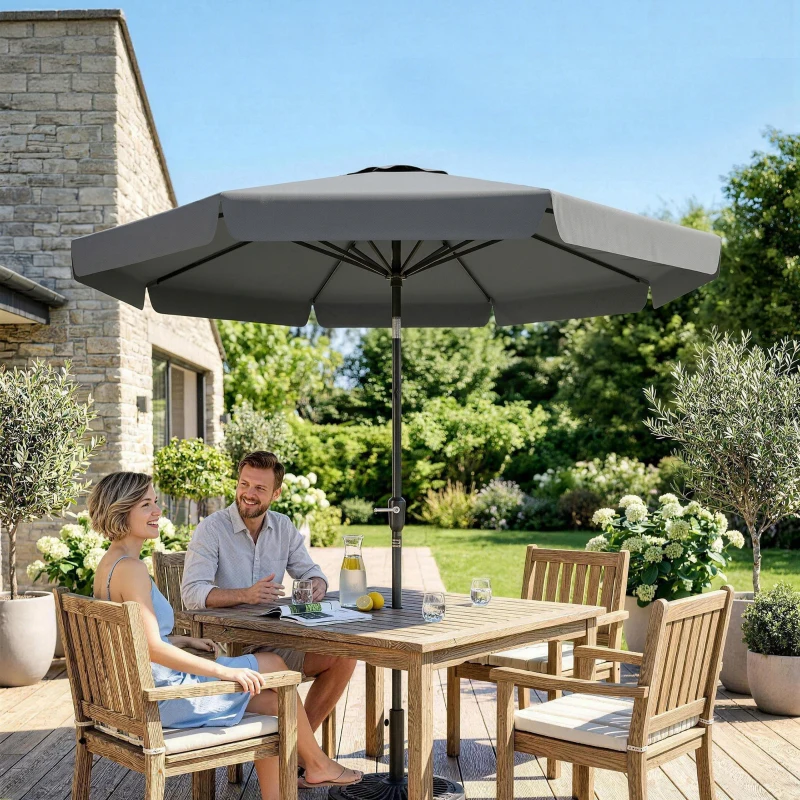 Outsunny Parasol de Jardín de Aluminio Ø266x250 cm con Ángulo Ajustable Protección UV50+ Techo de Ventilación y Manivela Gris