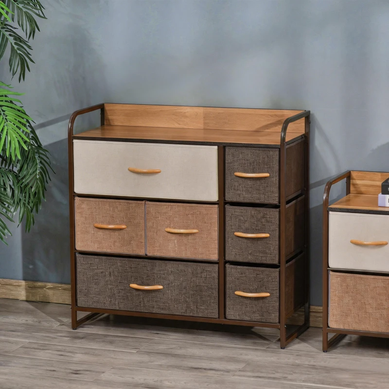 HOMCOM Commode 7 tiroirs meuble de rangement tiroir en tissu pliant - structure acier noir - 80L x 29l x 78,5H cm, multicolore