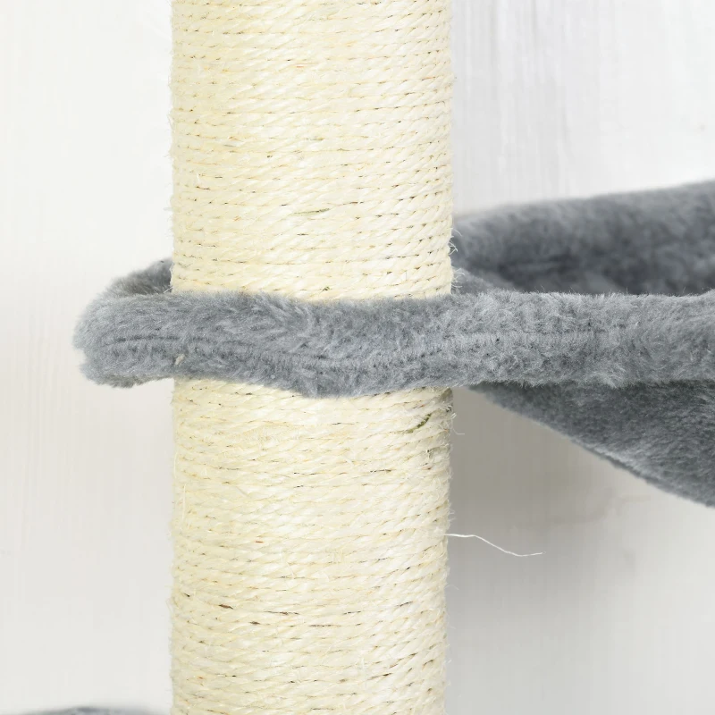 PawHut 4PCs Wall-Mounted Cat Shelves w/ Scratching Post, Hammock, Nest - Grey