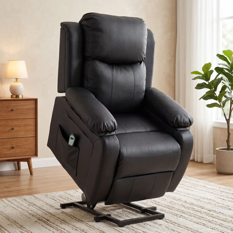 HOMCOM Fauteuil releveur électrique fauteuil relax électrique avec repose-pied télécommande et 2 pochettes 76x90x105cm noir