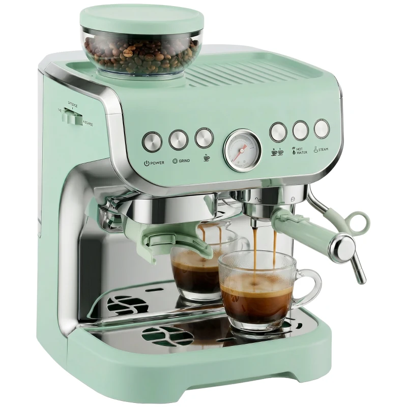 HOMCOM Bean to Cup Coffee Machine, Espresso Machine with Integrated Bean Grinder & Steam Wand, Light Green